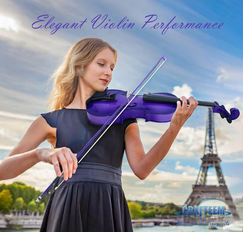 CRAFTEEM 4/4 Full Size Fiddle Purple Colored Premium Violin Outfit for Beginners Adults Kids With 5 Color Fingering Tape- Handcrafted Student Beginner Violin. (Purple, 4/4 Full) - Image 3